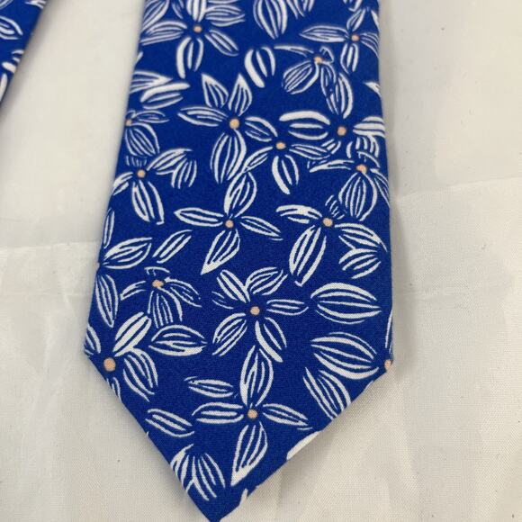 Vineyard Vines Tie Handpicked by Shep & Ian Blue White Blue Cotton TENNIS - Picture 3 of 6